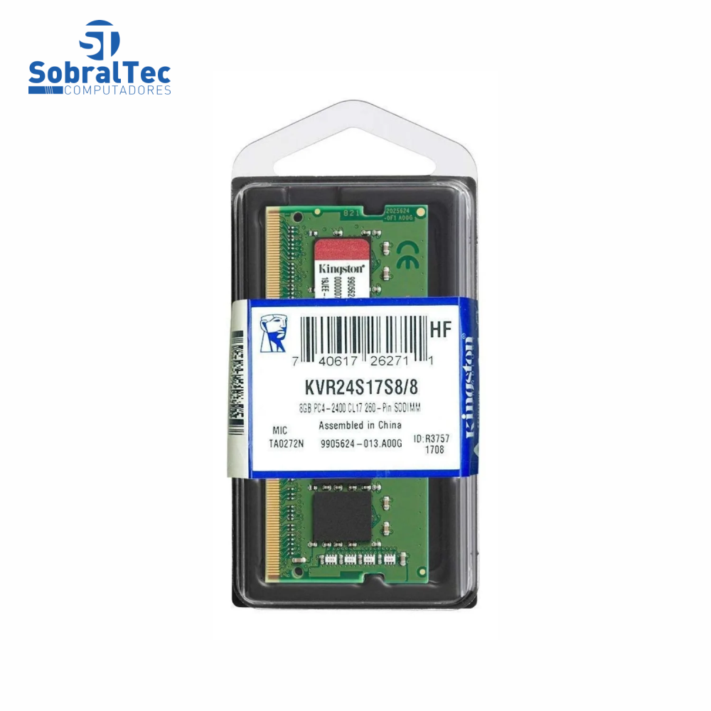 Memória Ram Notebook 8GB Kingston KVR24S17S8/8 2400Mhz DDR4 - Verde